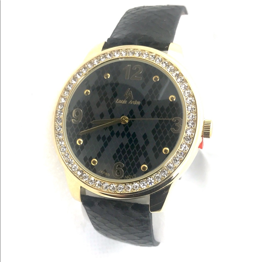 Louis Arden watch LA 7276 black band gold&crystals